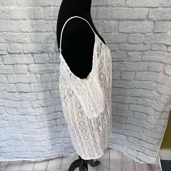 Express women M cold shoulder spaghetti strap white lace dress w/tan lining - Picture 5 of 12